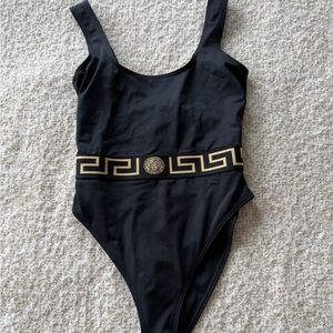 Versace Greca Border One-Piece Swimsuit Black Gold Size 2